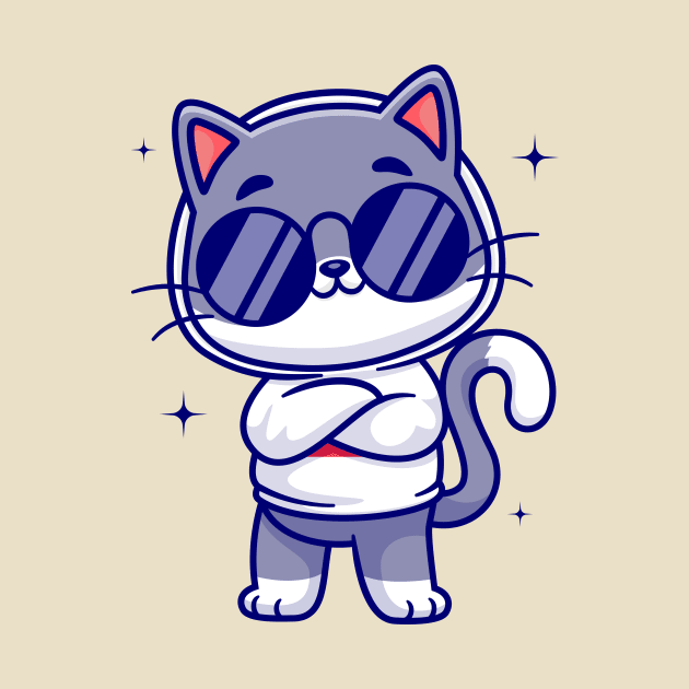 Cute Cool Cat Wearing Eyeglasses And Hoodie Cartoon by Catalyst Labs