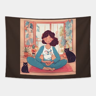 Woman With Cats Tapestry