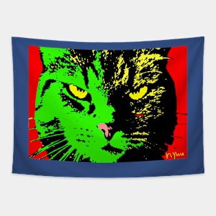 ANGRY CAT POP ART - GREEN RED YELLOW BLACK Tapestry