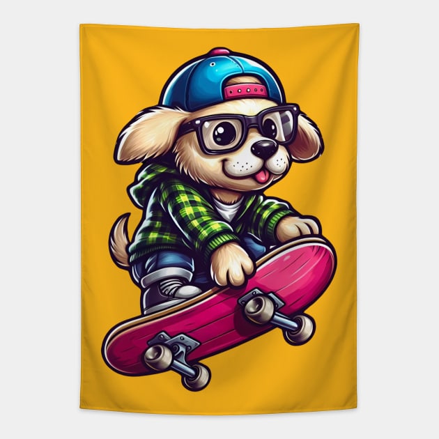 Pawsome Shredders: Funny Cute Dog Skaters Take the Streets Tapestry by chems eddine