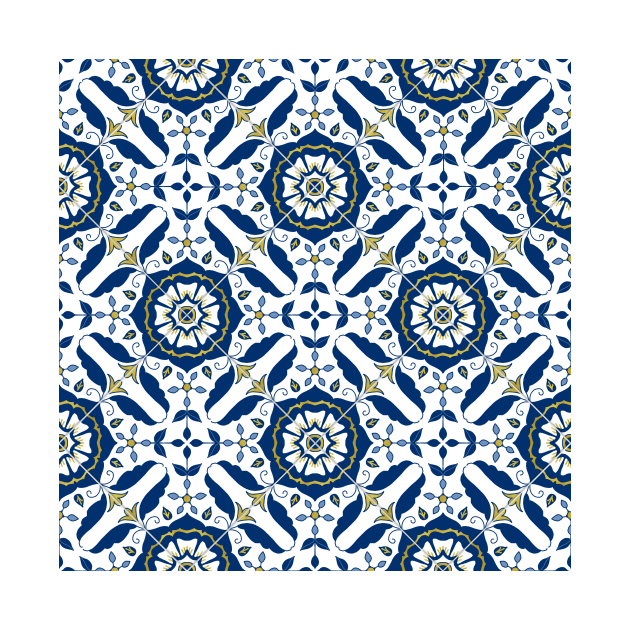 Cascais Azulejo Tile Pattern // blue & gold by creativebakergb