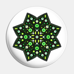 Eight-Pointed Star Mandala Green-Yellow-White Pin