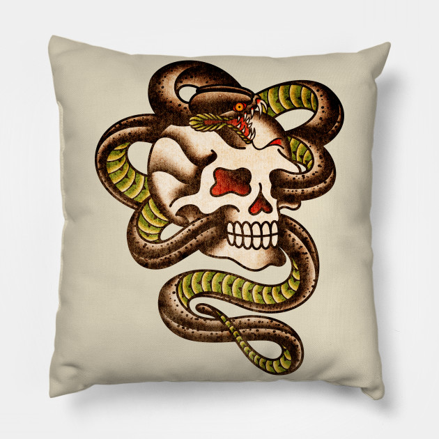 Serpent Skull Tattoo Pillow Teepublic