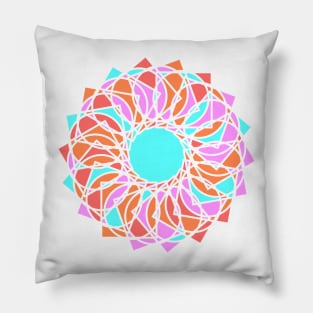 Digital mandala with random geometric repeated shapes in bright neon colors Pillow