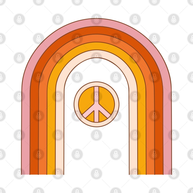 Retro pattern with groovy rainbow, hippie peace sign and flowers. by CoCoArt-Ua