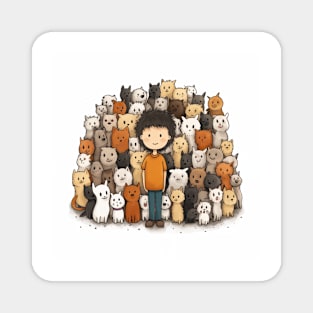 A Boy Surrounded by Numerous Cats Magnet