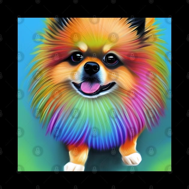 Pomeranian Dog Rainbow Painting by KayBee Gift Shop