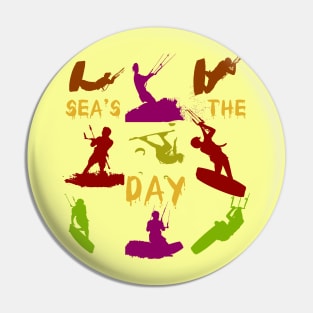 Kitesurfer Silhouette Pattern With Seas The Day Quote Pin