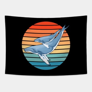 Humpback Whales Retro Sunset Tapestry