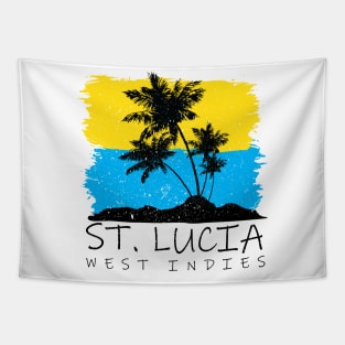 St Lucia National Colors with Palm Silhouette Tapestry