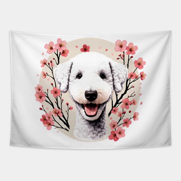 Bedlington Terrier Enjoys Spring's Cherry Blossoms Beauty Tapestry by ArtRUs