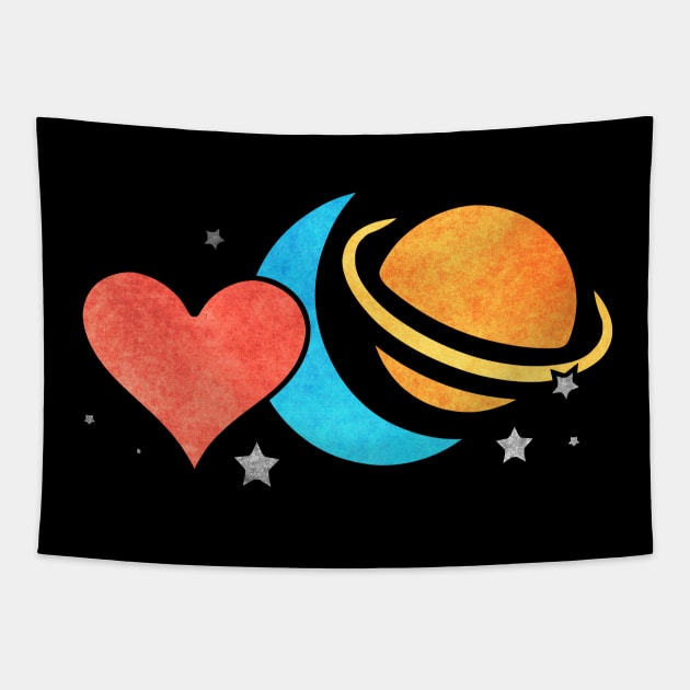 Love, Moon, Saturn Tapestry by Kelly Louise Art