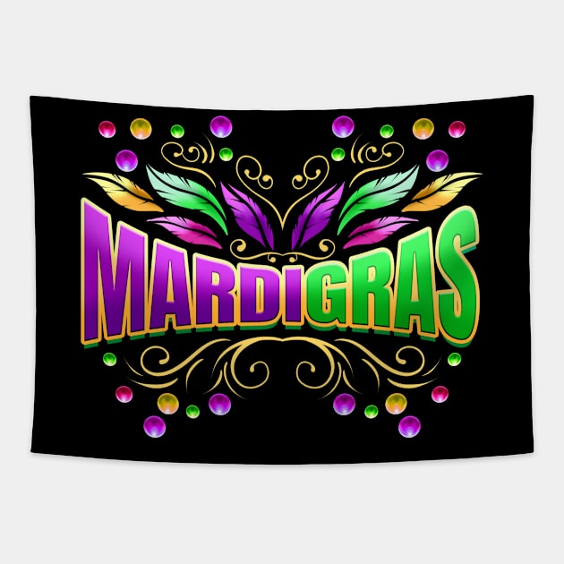 Lettering With Beads And Feathers For Mardi Gras Tapestry by SinBle