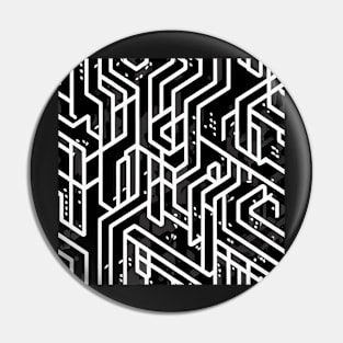 Trippy black and white cyberpunk electronic pattern Pin