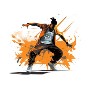 Vibrant Breakdancer amidst orange splashes T-Shirt