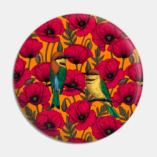 Bee eaters and poppies on orange Pin