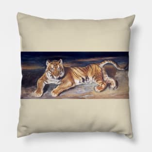 Reclining Tiger by Antoine-Louis Barye Pillow