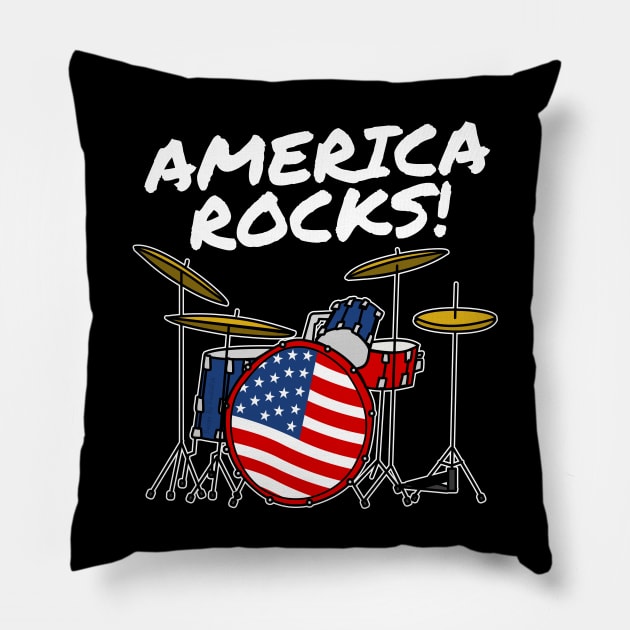 4th July Drummer America Rocks USA Flag Drums Pillow by doodlerob