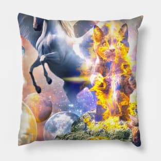 Galaxy Cat And Unicorn Pegasus In Space Pillow