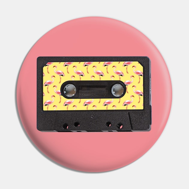 Cassette Tape Vintage Flamingo Yellow Pin by CocoFlower