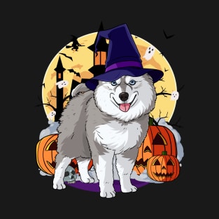 Pomsky Happy Halloween Witch Pumpkin T-Shirt