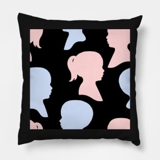 Child Silhouettes - Pale Pink and Blue on Black Background Pillow