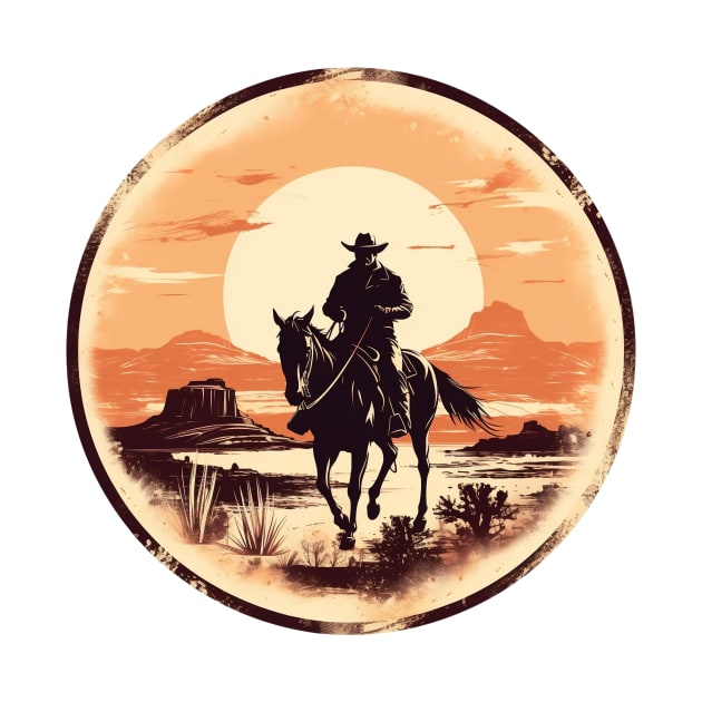 Desert Trails & Vintage Tales: Retro Cowboy Silhouette in the Wild West by Iron Creek