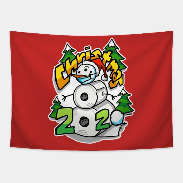 Christmas 2020 toilet paper snowman Tapestry by sketchnkustom