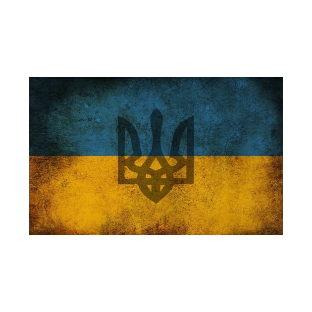 Distressed Ukranian Flag w/Tryzub by cthomas888