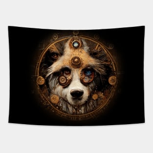 Australian Sheperd Surreal Steampunk Artwork, Dog Lover Tapestry