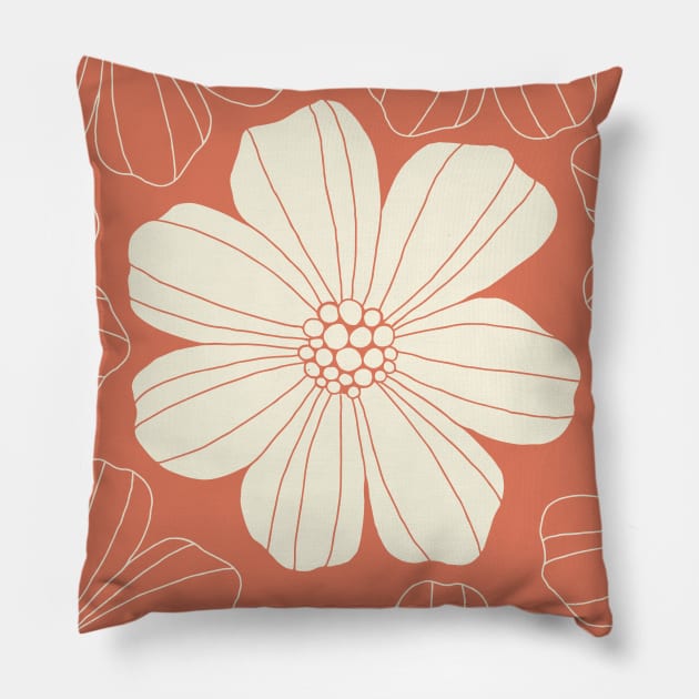 Marsh Mallow Doodle Flower Cream and Terra Cotta Pillow by tramasdesign