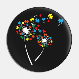 Autism Puzzle Pieces Dandelion Flower Cute Awareness Pin