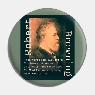 Robert Browning portrait and  quote: This world's no blot for us, Nor blank; it means intensely, and means good: To find its meaning is my meat and drink. Pin
