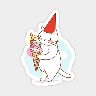 White cats postcards: delicious ice cream treat Magnet