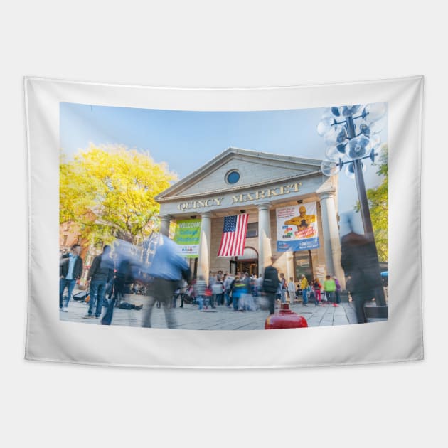 Boston USA - October 13 2014; Quincy Market hall in Faneuil Hall Marketplace an historic and popular retail market with local and tourists. Tapestry by brians101