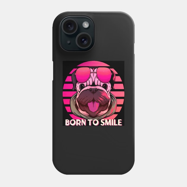 Pug dog born to smile. Funny retro aviator style pug dog on pink. Phone Case by Rebeldía Pura