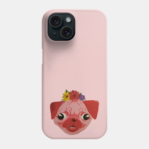 Pink Flower Crown Pug Phone Case by Art by Bronwyn