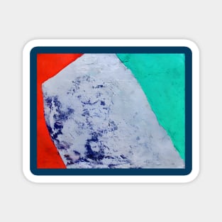 Color Field Abstract in teal, vermilion red, and a broad ice-blue/cobalt center Magnet