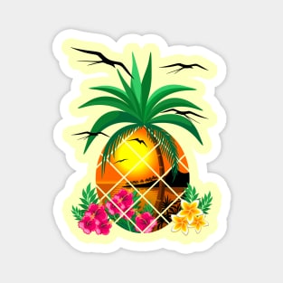 Pineapple Tropical Sunset, PalmTree and Flowers Magnet