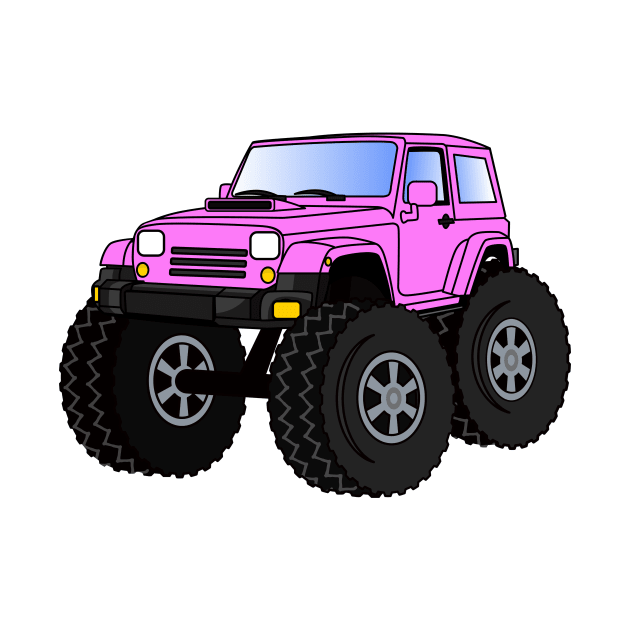 Pink monster truck cartoon illustration by Cartoons of fun