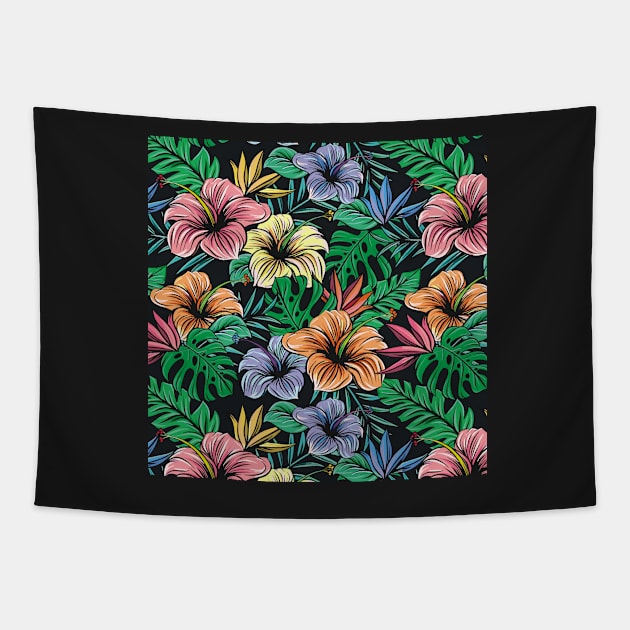 Tropical Bouquet of Hibiscus Colorful Flowers Tapestry by hispanicworld