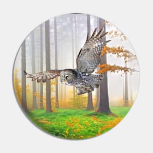 Great Grey Owl in Autumn Pin