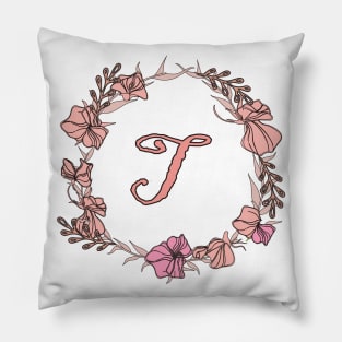 Letter T Rose Pink Initial Monogram - Letter t Pillow