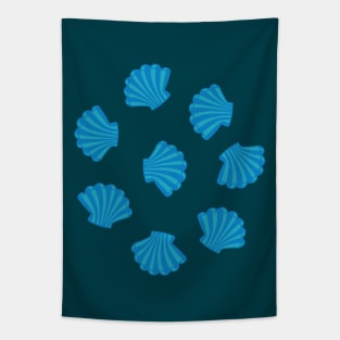 SEASHELLS Scattered Tropical Scallop Clam Shells Undersea Ocean Sea Life in Blue Royal and Dark Teal Blue - UnBlink Studio by Jackie Tahara Tapestry