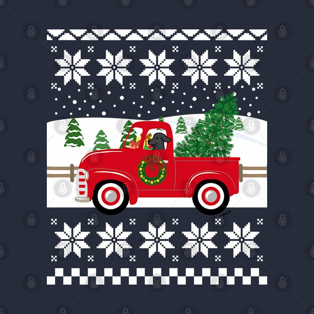 Black Labrador Red Truck Christmas Ugly Sweater by HappyLabradors