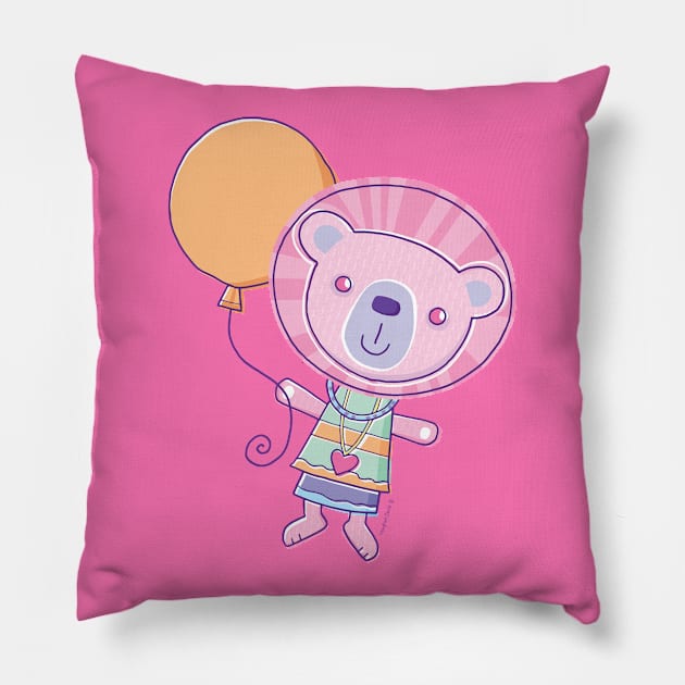 Pink Lion Holding Balloon Pillow by vaughanduck