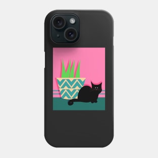 Cute cat and potted plant Phone Case