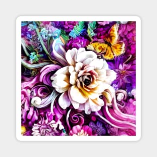 Purple Teal Blue White Peonies Roses Garden Flower Fantasy Magnet