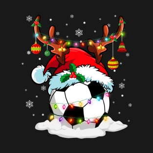 Reindeer Santa Hat Soccer Christmas Lights Xmas T-Shirt