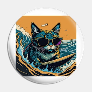 Funny Cat Surfing Pin